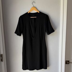 Theory Wool Blend Dress Black Short Sleeve Sheath